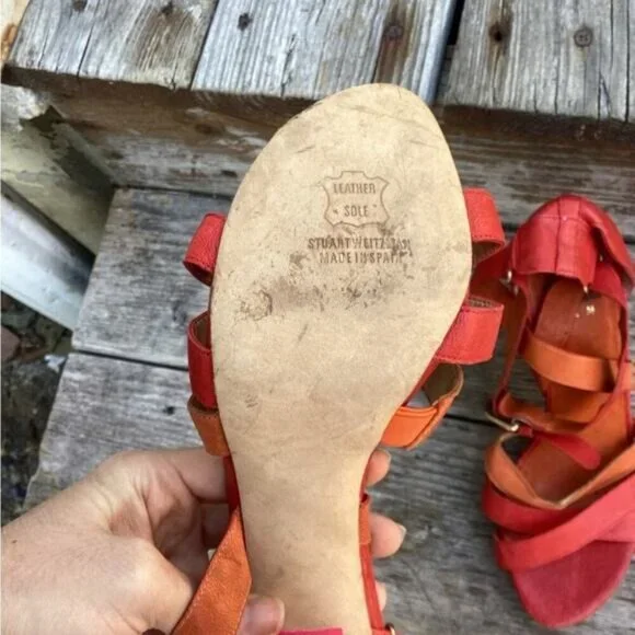 ~Stuart Weitzman NEW Sandals Excess Strappy Color Block In Red sz 8.5 leather - Picture 9 of 11